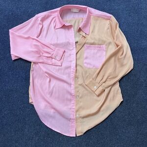 Altar'd State Shirt Womens Small Pink Peach Colorblock Button Front Long Sleeve